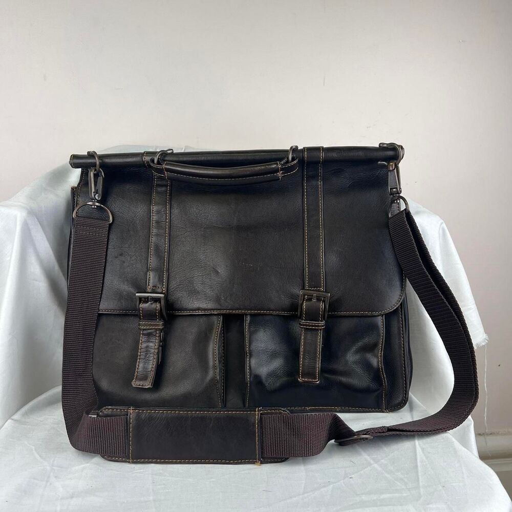 Wilson's VTG Large Chocolate Brown Leather Briefcase Men's Computer Bag Organize